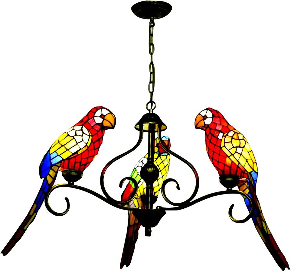 Parrot Tiffany-Art-Pendelleuchten, 3-Light Hanging Leuchte Decke Rustic hängende Beleuchtung für Kücheninsel Esszimmer Theke,B