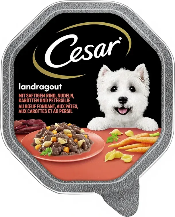 Cesar Schale Land-Eintopf mit saftigem Rindfleisch, Nudeln, Karotten und Petersilie 150g