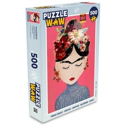 MuchoWow Puzzle Frida Kahlo - Frau - Vintage - Blumen - Kunst, 500 Puzzleteile, Foto-Puzzle, Bilderrätsel, Puzzlespiele, Spielzeug bunt