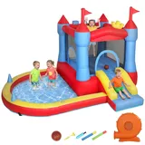 AIYAPLAY Hüpfburg mit Gebläse Aufblasbar Spielcenter mit Rutsche Trampolin Planschbecken/Bällebad Basketballkorb Wasserpistole Bouncy Castle für 3-8 Jahre Kinder für Indoor & Outdoor 342x255x209 cm