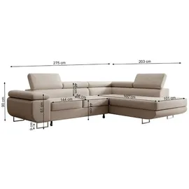 Selsey Ecksofa L-Sofa mit Schlaffunktion, Bettkasten, Ottomane links, Veloursbezug Creme