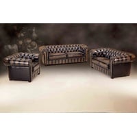 Salottini Polstergarnitur Chesterfield Sofagarnitur Bolton Leder 3/2/1 Braun, (3-tlg), Federkern braun