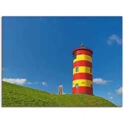 Leinwandbild ARTLAND "Pilsumer Leuchtturm" Bilder Gr. B/H: 60 cm x 45 cm, Leinwandbild Gebäude, 1 St., blau Leinwandbilder auf Keilrahmen gespannt