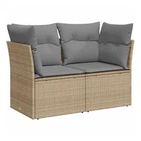 VidaXL Gartensofa mit Kissen 2-Sitzer Beige Poly Rattan