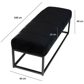 Wohnling Sitzbank Samt Schwarz 108 x 40 x 40 cm