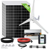 ECO-WORTHY 3,5kW·h/Tag Windrad & Solarmodul System 880W 24V: 400W Windturbine Generator + 4 * 120W Solarpanel + 3000W 24V Sinuswechselrichter + Hybrid Laderegler für Haushalt, netzunabhängiges System