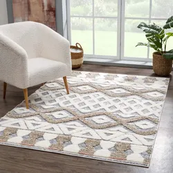 Hochflor-Teppich CARPET CITY "Focus 3050", grau, B:160cm H:20mm L:230cm, Polypropylen, Teppiche, Boho-Teppich, besonders weich, 3D-Effekt, Rauten Design