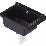 QLS Ausgussbecken 50x34 cm Kunststoff Siphon Schwarz