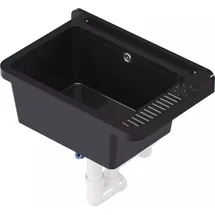 QLS Ausgussbecken 50x34 cm Kunststoff Siphon Schwarz