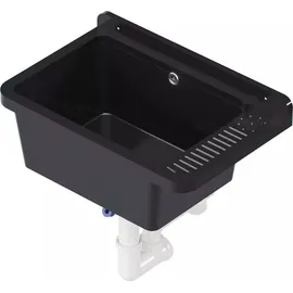 QLS Ausgussbecken 50x34 cm Kunststoff Siphon Schwarz