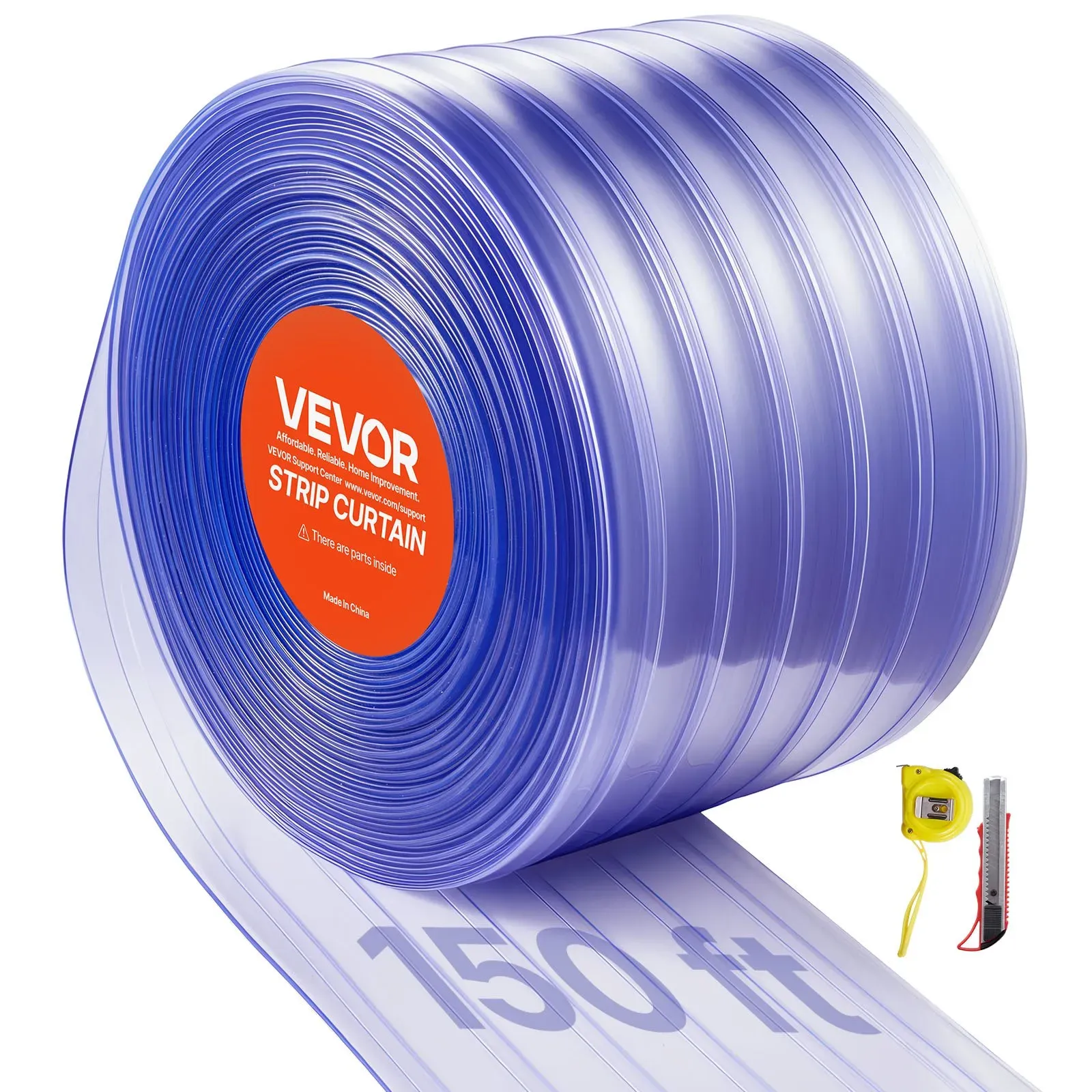 VEVOR PVC-Streifenvorhang, 45,72 m Länge x 30 cm Breite, Lamellenvorhang, Meterware, -20 °C bis 60 °C Vorhangstreifen für Türen von Supermärkten, Garagen, Lagerhallen, Tierhäusern, gerippt