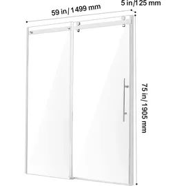 Vevor rahmenlose Duschtür Schiebetür für Duschabtrennung 1474-1499 x 1905 mm, Dusch-Glasschiebetür mit 8 mm klarem Hartglas, wasserdicht bruchsicher schmutzabweisend, mit Edelstahlbeschlägen