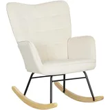 HOMCOM Schaukelstuhl, Schaukelsessel mit Samtoptik, Armlehne, Sessel mit Holzkufen, Relaxsessel für Wohnzimmer, Schlafzimmer, Beige