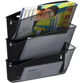 Relaxdays Zeitschriftenhalter Wand, 3er Set, Zeitungsablage, Wandfächer, HBT 39x36x12 cm, Magazinhalter, Metall, schwarz