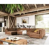 DeLife Wohnlandschaft Elio XL 400x185 cm Lederimitat Vintage Braun Antik