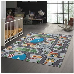 Kinderteppich Spielteppich - Straßenteppich in Grau, TeppichHome24, quadratisch, Höhe: 10 mm blau|bunt|grau|grün|rot quadratisch - 200 cm x 200 cm x 10 mm