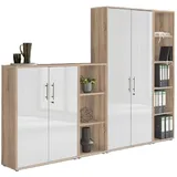 BMG Möbel Office Edition Aktenschrank 257 x 186 x 33 cm Eiche Sonoma/Weiß Hochglanz