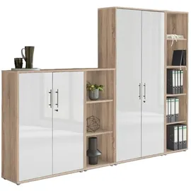 BMG Möbel Office Edition Aktenschrank 257 x 186 x 33 cm Eiche Sonoma/Weiß Hochglanz