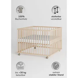 Sämann Laufgitter mit Matratze SleepPlus – make a difference. natur Holz, Echtholz,Buche, 100x74x100 cm Babymöbel, Laufstall Baby