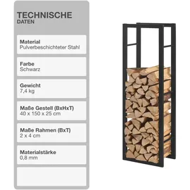 stado Kaminholzregal | Stahl | Schwarz | 40x150x25cm | Feuerholzregal | Brennholz