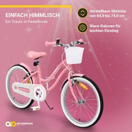 ACTIONBIKES MOTORS Actionbikes Kinderfahrrad Starlight 20 Zoll Rosa, Fahrradständer, Korb, Klingel, Kettenschutz