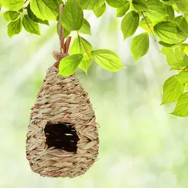Relaxdays Vogelnest, zum Aufhängen, Deko Balkon, Terrasse, Garten, geflochten, Vogelhaus Stroh, HxD 29 x 12 cm, Natur