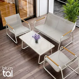 Blumtal Gartenmöbel Set 4er - Balkonmöbel Set für 4 Personen - 2 x Sessel + 1 x Bank + 1 x Tisch - Terrassenmöbel außen - Gartenlounge - Grau