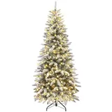 Yorbay Künstlicher Weihnachtsbaum Slim mit Beleuchtung LED Tannenbaum für Weihnachten-Dekoration, Schneebeflockt, Schmal, Weiß, 180cm