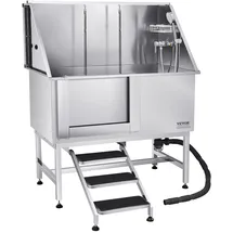 Vevor Hundewaschstation Edelstahl, 1270x700x1545 mm Tierpflegewanne mit Treppe, PE-Wasserfilterplatte, Wasserhahn, Duschkopf & Seifenhalter, für große, mittelgroße & kleine Haustiere (linke Tür)