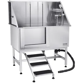 Vevor Hundewaschstation Edelstahl, 1270x700x1545 mm Tierpflegewanne mit Treppe, PE-Wasserfilterplatte, Wasserhahn, Duschkopf & Seifenhalter, für große, mittelgroße & kleine Haustiere (linke Tür)