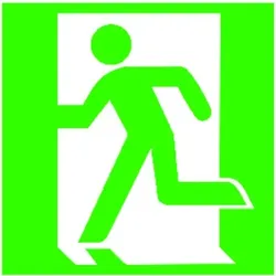 Rettungszeichen E001 "Rettungsweg/Notausgang links" Alu 150x150mm