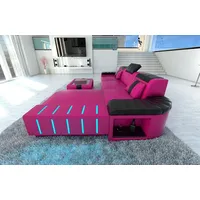 Sofa Dreams Ecksofa Ledersofa Bellagio L Form Leder Sofa Ledercouch, Couch, mit LED, wahlweise mit Bettfunktion als Schlafsofa, Designersofa rosa|schwarz