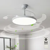 Groß Deckenventilator Mit Beleuchtung Und Fernbedienung Leise Schlafzimmer Einziehbare Lampe Mit Ventilator LED Dimmbar Reversibel Deckenventilator Mit Licht Modern 6 Gang Für Wohnzimmer-White||108cm