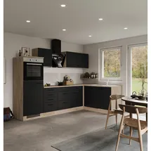 Flex-Well Exclusiv Winkelküche Capri 280 x 170 cm Schwarz Matt-Endgrain Oak