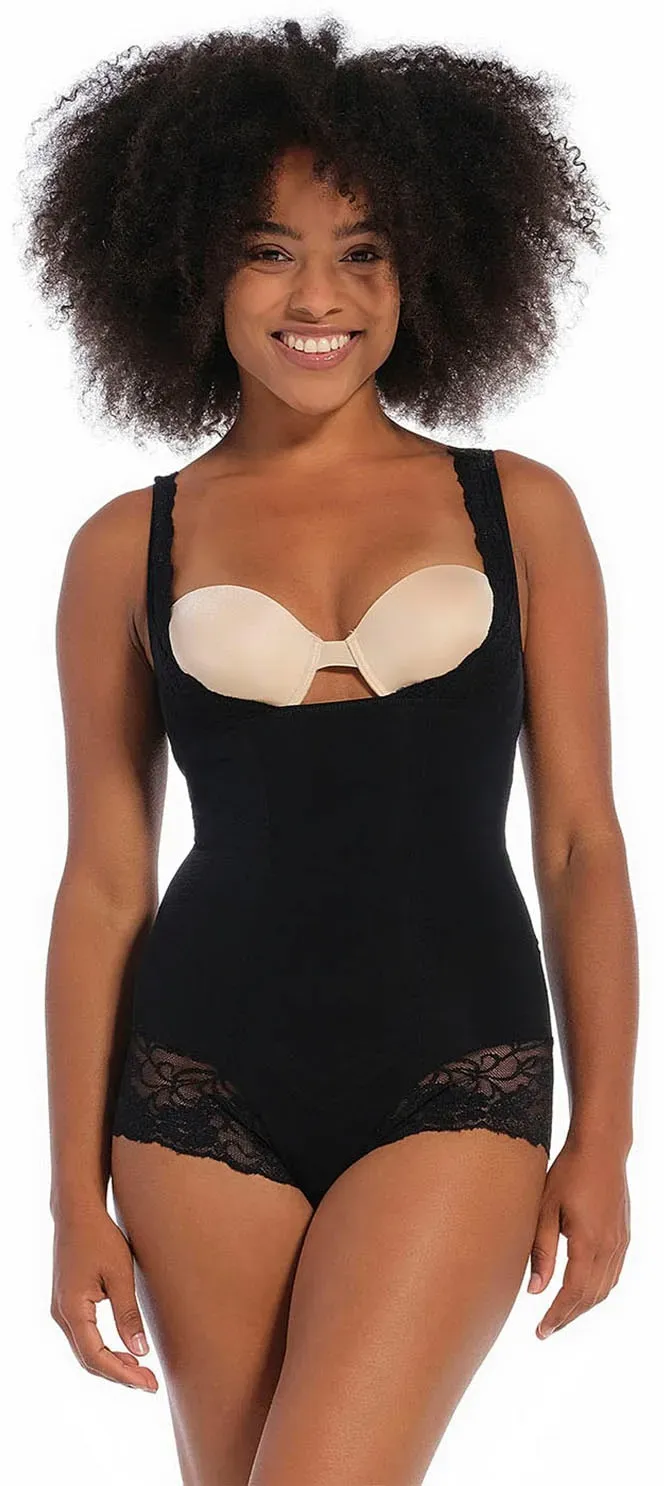 Shaping-Body MAGIC BODYFASHION "Super Control Body", Damen, Gr. L, N-Gr, schwarz, Netz, Obermaterial: 85% Polyamid, 15% Elasthan, unifarben, eng, tiefer Rundhals, Bodys, verleiht der Brust und dem Po ein dezentes Lifting