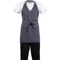 Whites Chefs Clothing Weiße Kellnerschürze mit V-Ausschnitt, anthrazitgrau