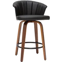 Miliboo Design-Barhocker ALBIN drehbar schwarz und dunkles Holz H65
