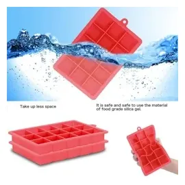 Intirilife 2x Eiswürfelformen in ROT - 2er Set à 15 Fächer Eiswürfel Silikonformen mit Deckel - 18 x 13 x 2.5