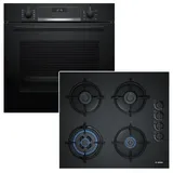 Bosch Herdset BOSCH Backofen EcoCleanDirect Teleskopauszug + Gaskochfeld Wok-Brenner autark 60 cm