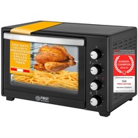 TZS First Austria Minibackofen 45L, Pizzaofen mit Umluft und Drehspieß, 100-230°C, Timer, Mini Backofen 2000W, energieeffizient Grillofen