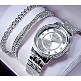 Excellanc Damen Armband Uhr Silber Farben Metall Strass Geschenkset S22