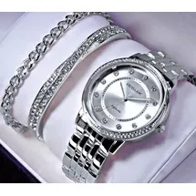 Excellanc Damen Armband Uhr Silber Farben Metall Strass Geschenkset S22