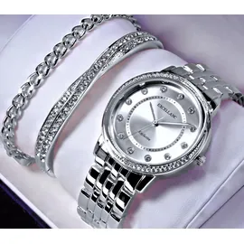 Excellanc Damen Armband Uhr Silber Farben Metall Strass Geschenkset S22