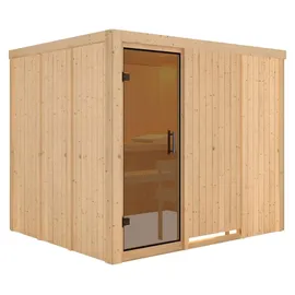 Karibu Sauna Gobin mit Fronteinstieg 68 mm-Ohne Ofen-ohne Dachkranz-Ganzglastür in Graphit-Optik