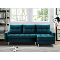 Ecksofa im Skandinavisches Stil mit universelle Ottomane HALANT mit Schlaffunktion (Marine, Velour) - Blau