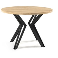 GRAINGOLD Loft runder Tisch 120 cm Briana - Holz und Metall, Loft, Ausklapbar Tisch - Lofttisch, Wohnzimmer - Craft Eiche