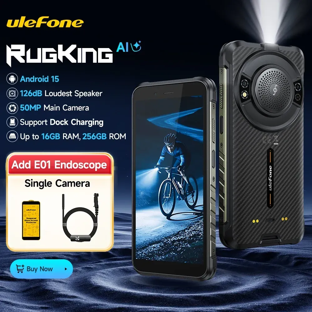 【2025 NEU】 Ulefone RugKing 4G Robustes Telefon Android 15 Bis zu 16 GB + 256 GB Wasserdichtes Smartphone 9600 mAh 50 MP Kamera NFC Globale Version