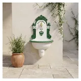 Antikas Wasserspeier Wandbrunnen Aluminium weiß/grün lackiert mit Messinghahn, H.72 cm weiß