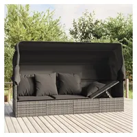 furnicato Gartenliege Outdoor-Loungebett mit Dach und Kissen Grau Poly Rattan grau