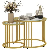 Homcom Couchtisch 2er-Set Stapelbar mit Stahlgestell für Büro Schlafzimmer Gold